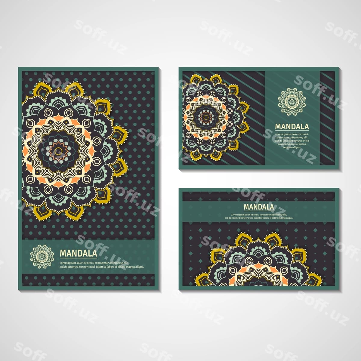Komplekt kartochkalari mandala bilan | Set cards with mandala