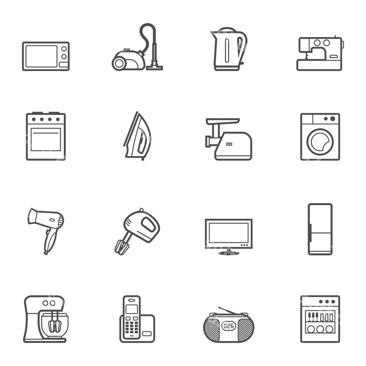 Uy jihozlari elektronikasi ikonkalar to'plami | Set home appliances electronics icons