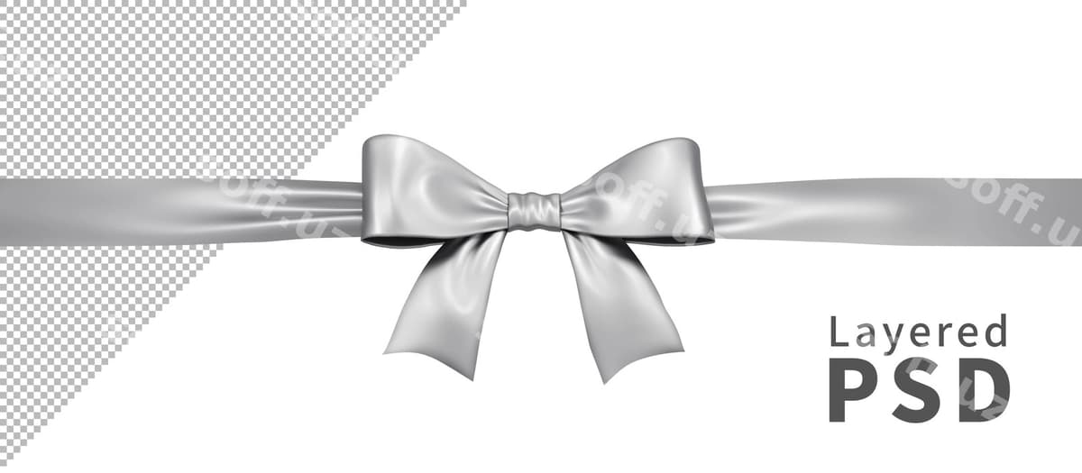 Kumush atlas sovg'a lentasi izolyatsiya qilingan kamon | Silver satin gift ribbon bow isolated