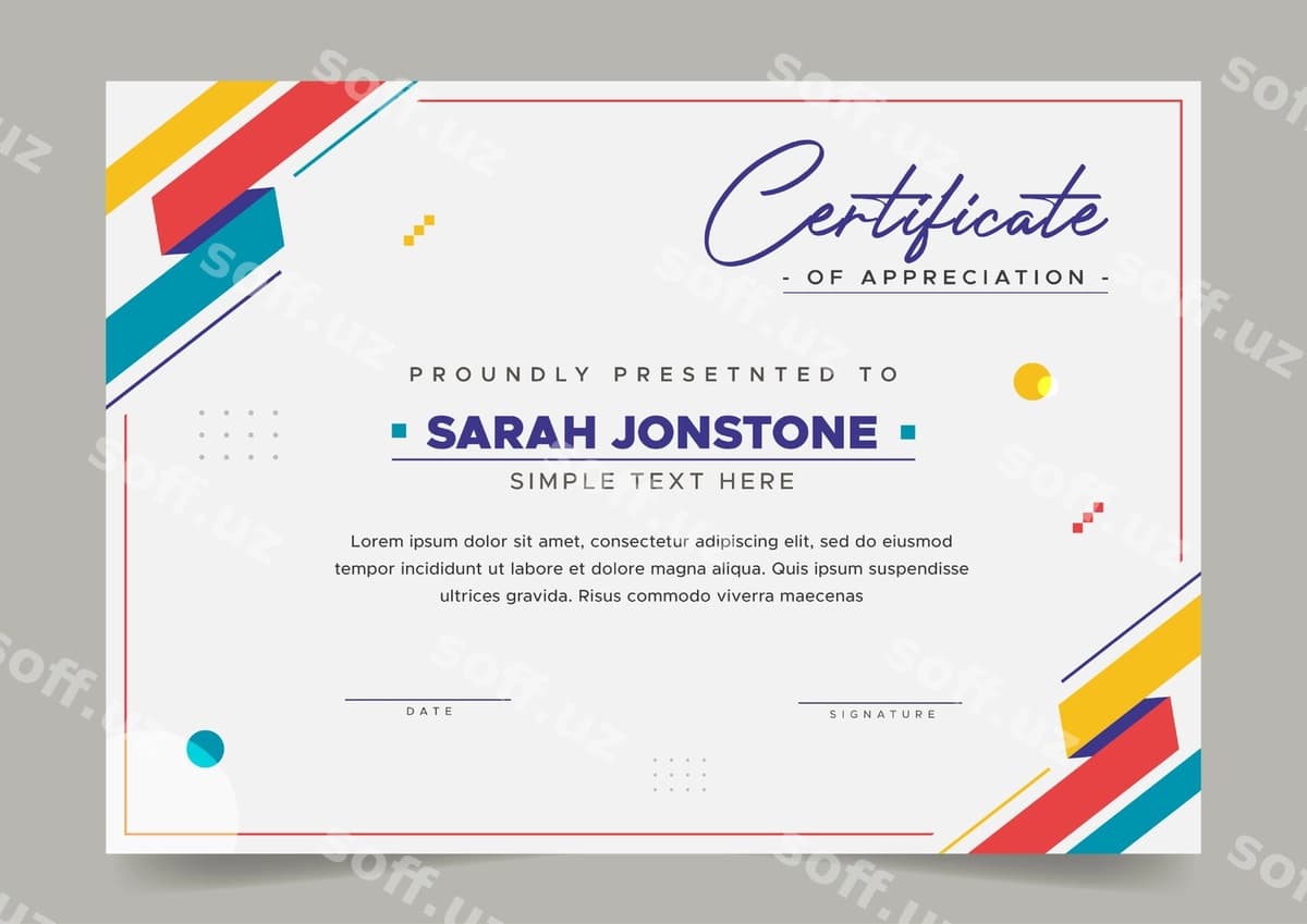 Oddiy zamonaviy sertifikat dizayn shabloni | Simple modern certificate design template