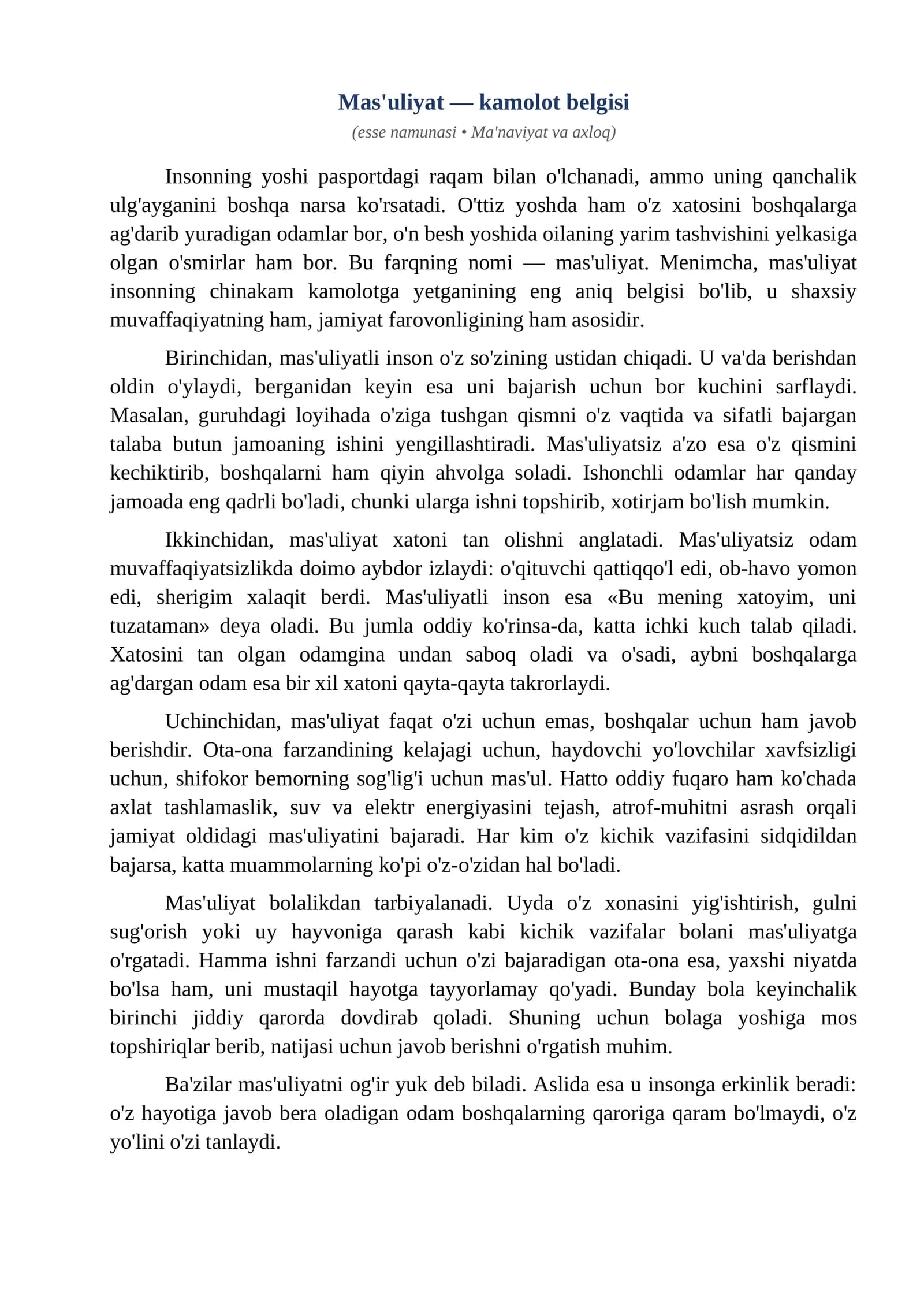 Esse Masuliyat kamolot belgisi