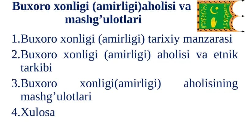 Buxoro xonligi (amirligi)aholisi va  mashg’ulotlari