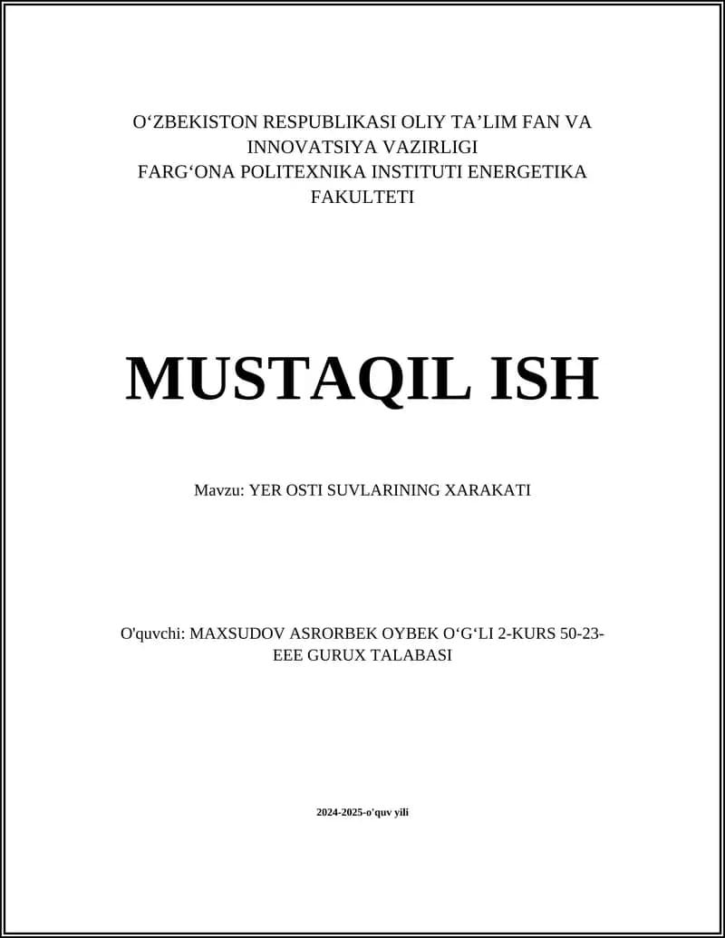 Yer osti suvlarining Xarakati