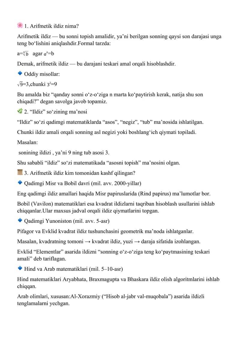 arifmetik ildiz