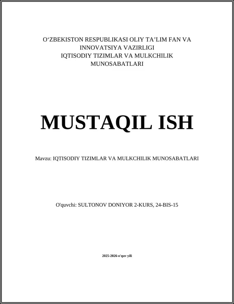 Iqtisodiy tizimlar va mulkchilik munosabatlari