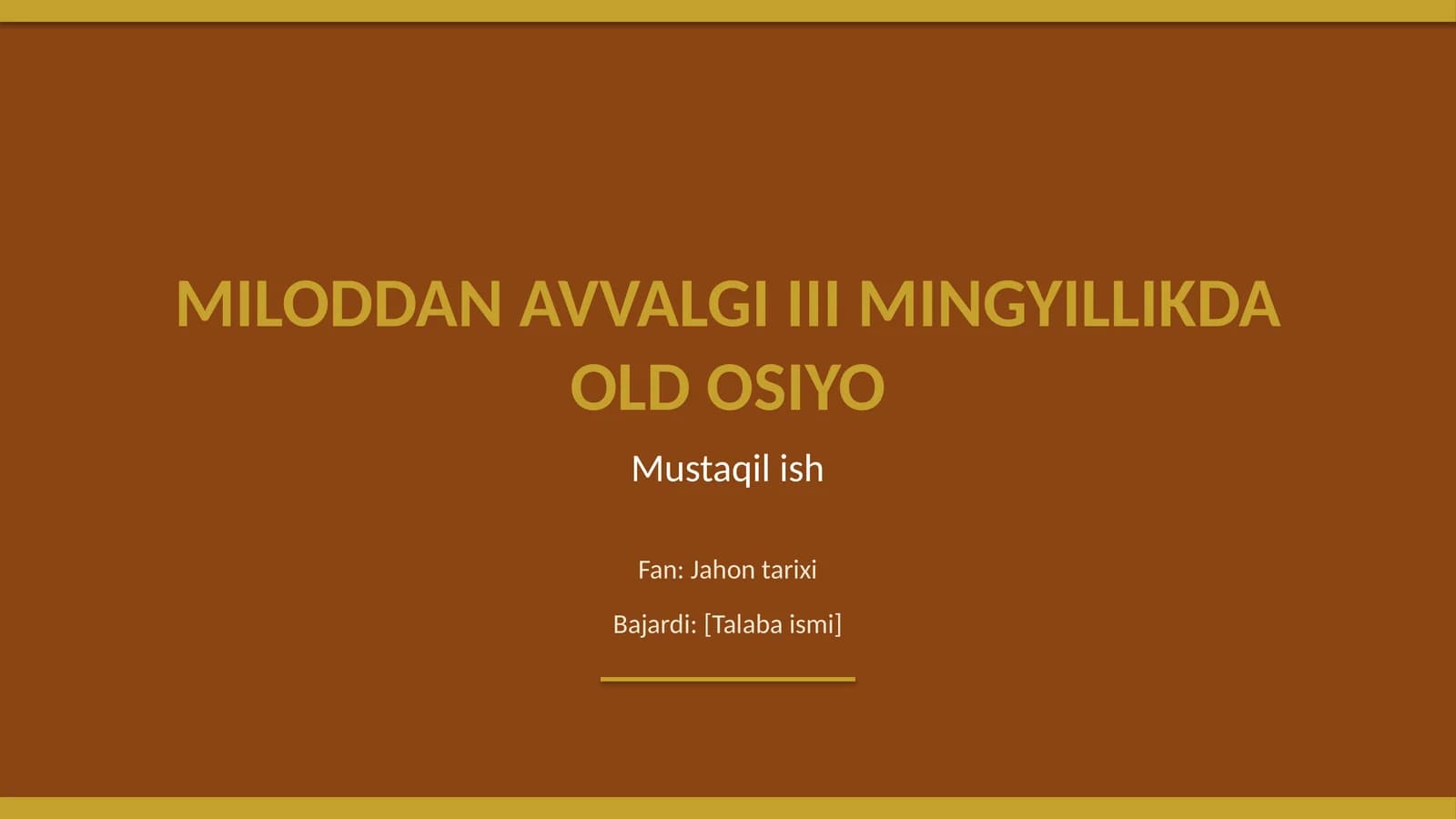 Miloddan avvalgi III mingyillikda Old Osiyo