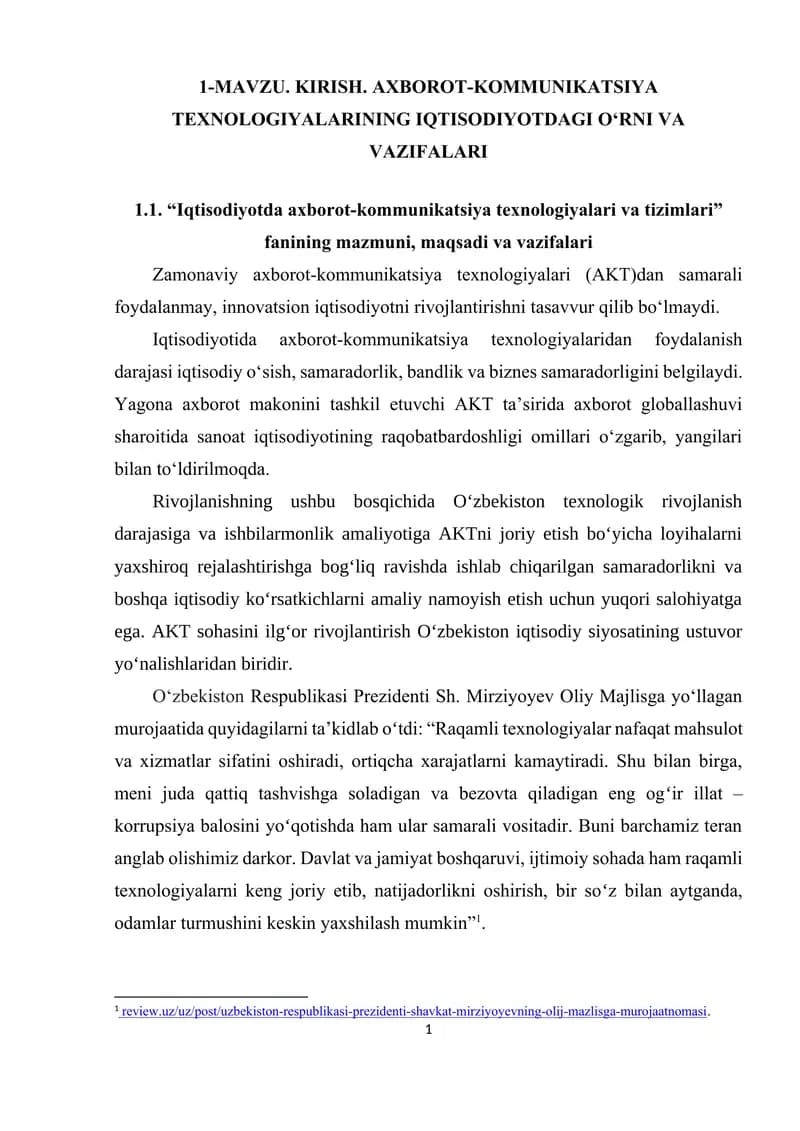 Iqtisodiyotda axborot-kommunikatsiya texnologiyalari