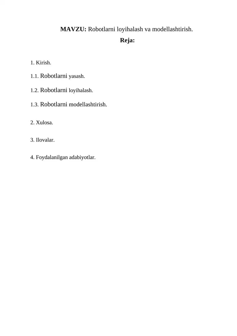 Robotlarni loyihalash va modellashtirish