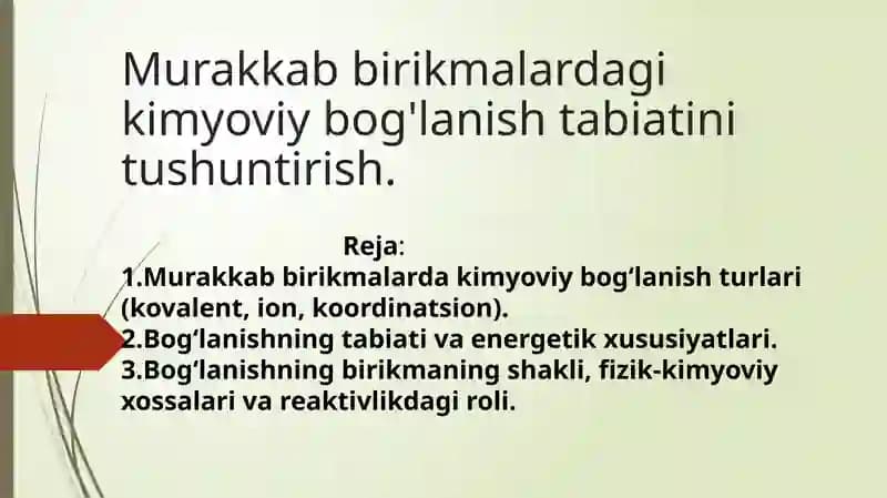 Murakkab Birikmalardagi Kimyoviy Bog'lanish Turlari
