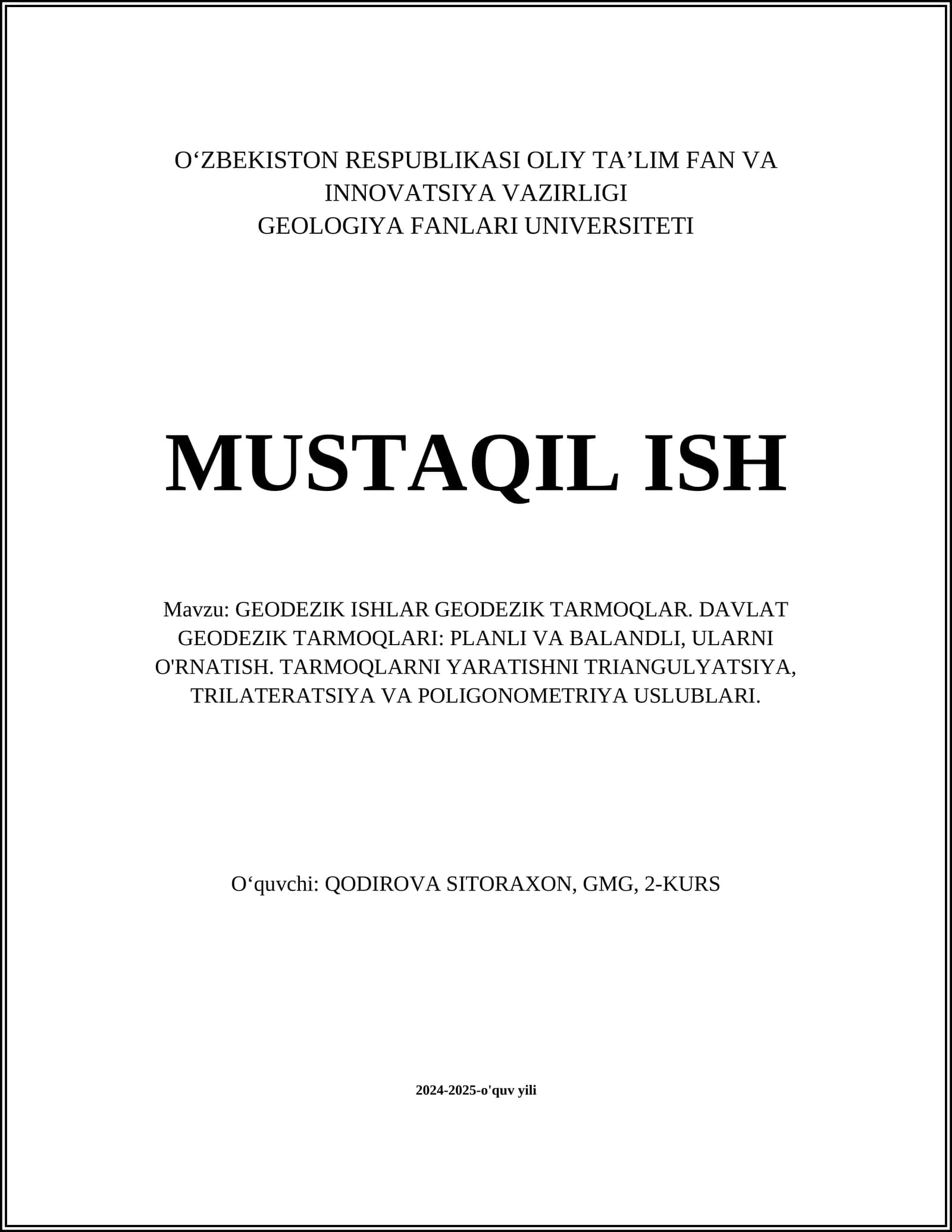GEODEZIK ISHLAR GEODEZIK TARMOQLAR