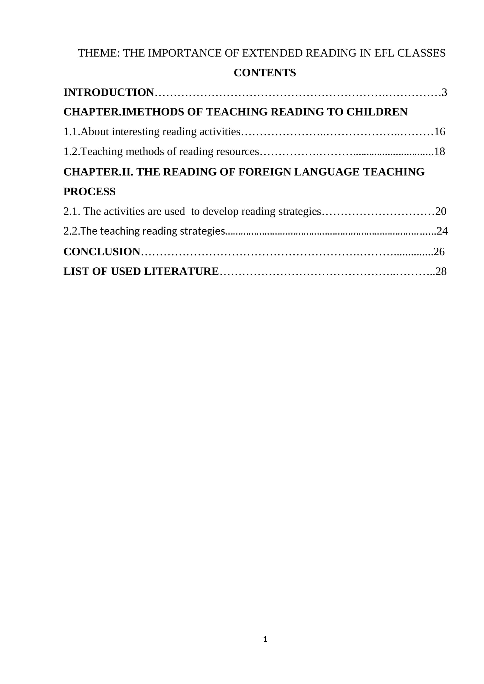 THE IMPORTANCE OF EXTENDED READING IN EFL CLASSES