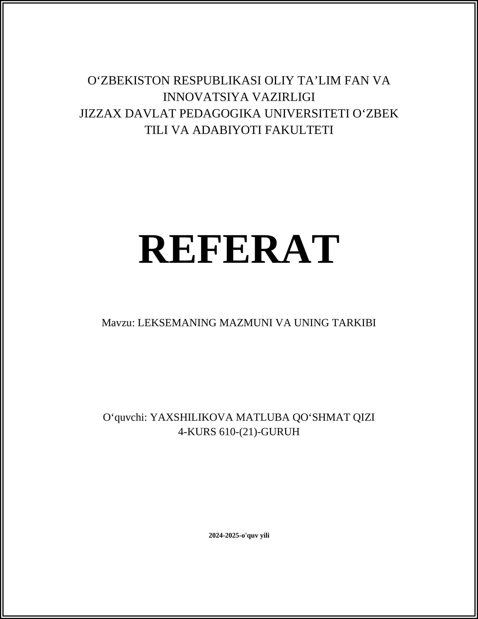 LEKSEMANING MAZMUNI VA UNING TARKIBI