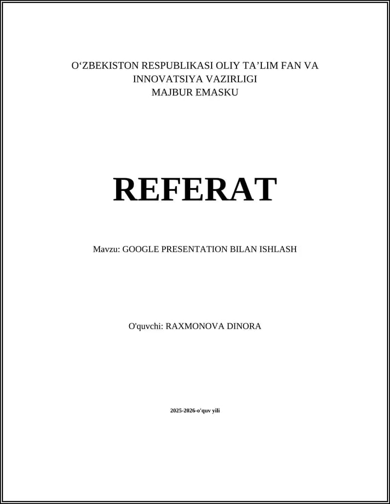 GOOGLE PRESENTATION BILAN ISHLASH
