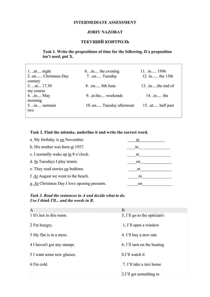 INTERMEDIATE ASSESSMENT