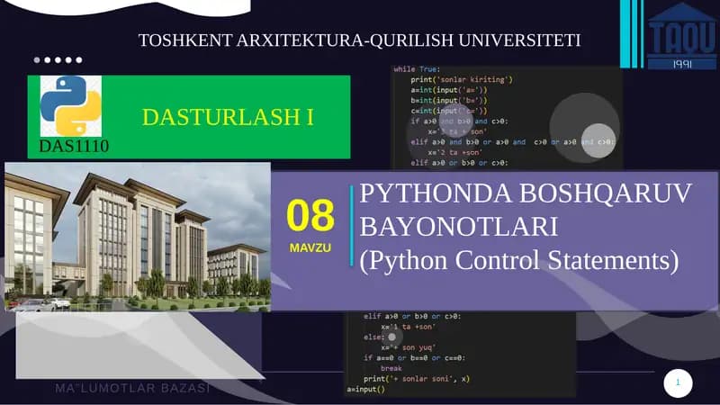 PYTHONDA BOSHQARUV BAYONOTLARI(Python Control Statements)