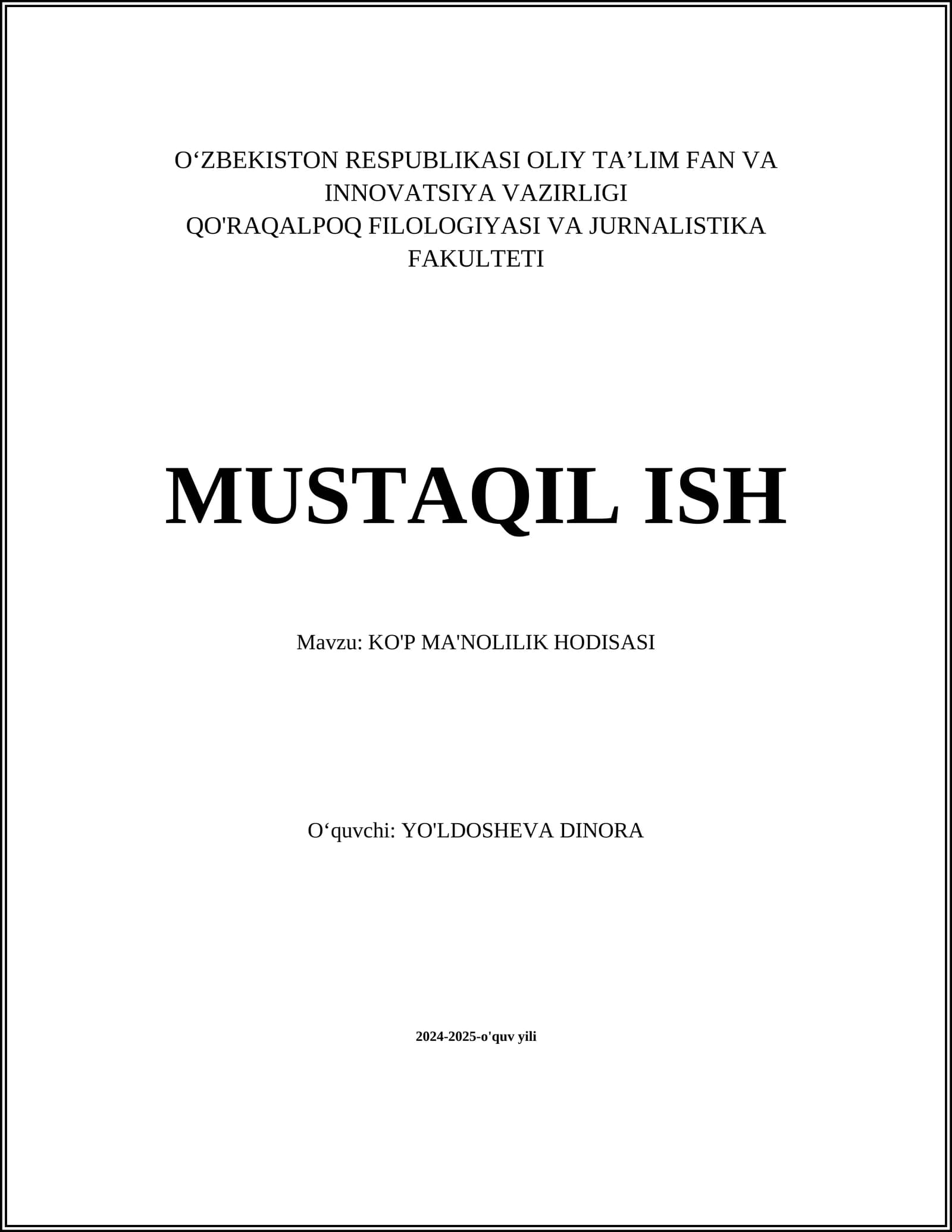 KO'P MA'NOLILIK HODISASI