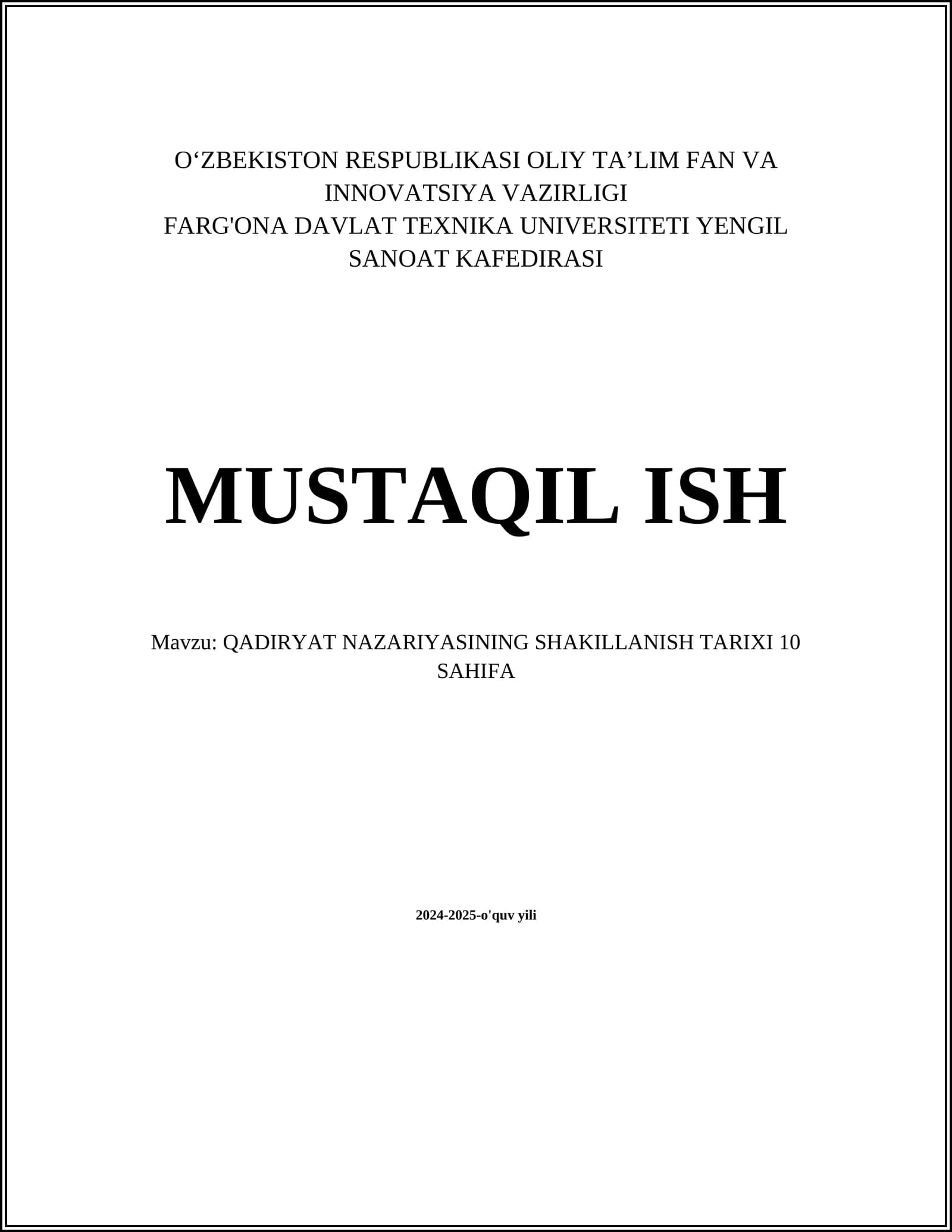QADIRYAT NAZARIYASINING SHAKILLANISH TARIXI