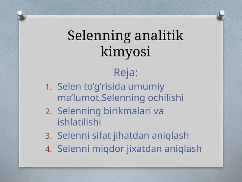 Selenning analitik kimyosi