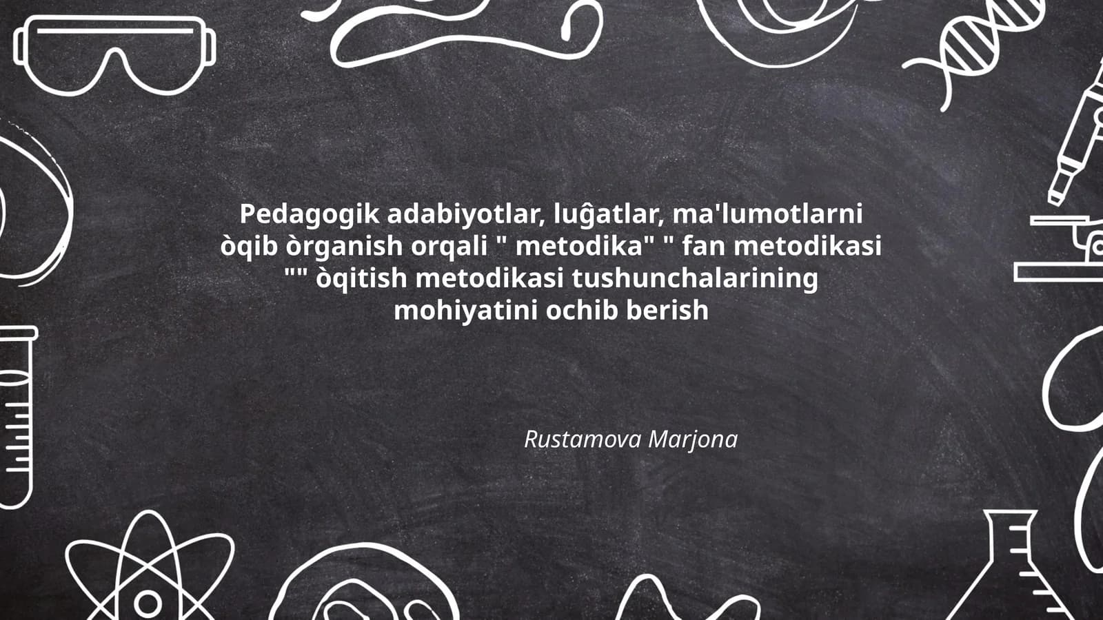 Pedagogik adabiyotlar, luĝatlar, ma'lumotlarni òqib òrganish orqali " metodika" " fan metodikasi "" òqitish metodikasi tushunchalarining mohiyatini ochib berish