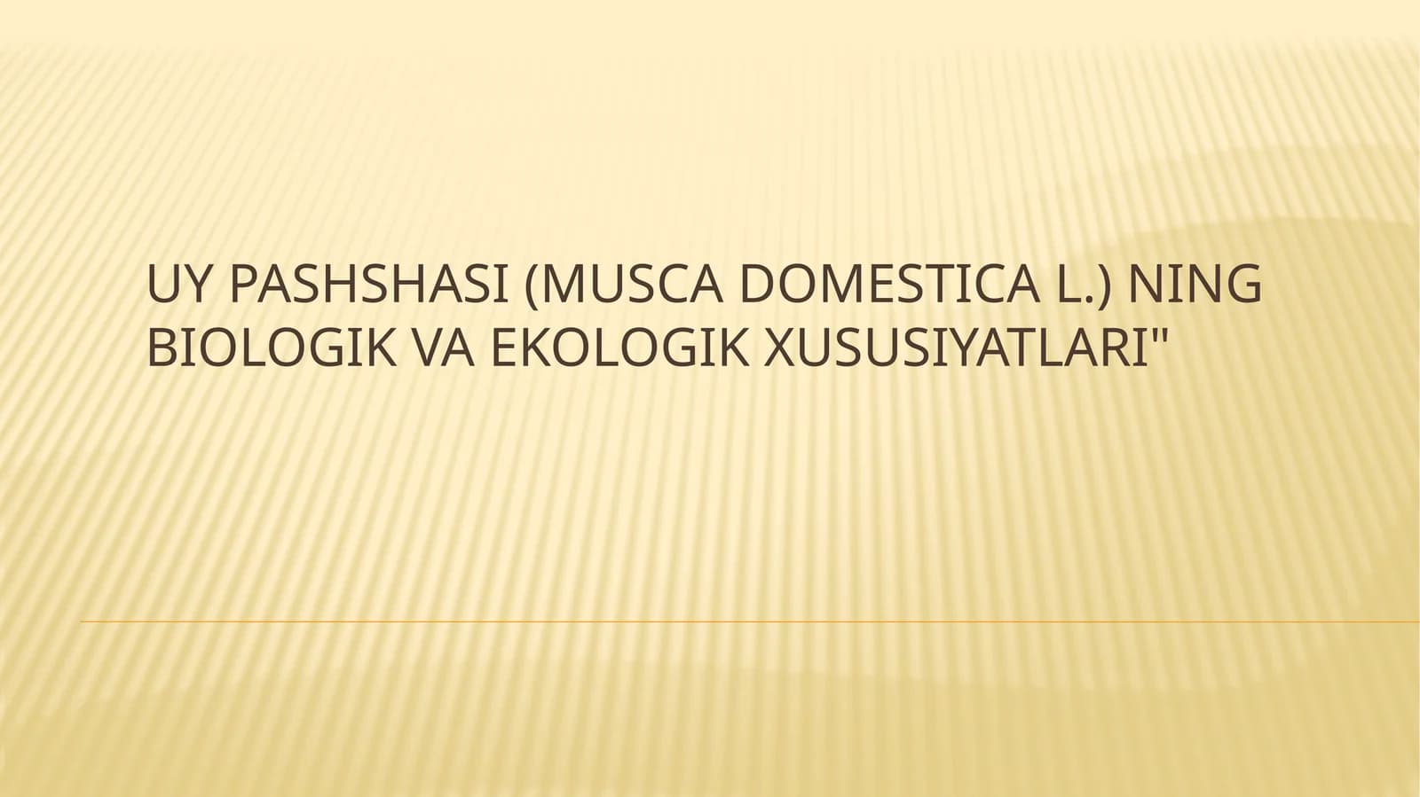 Uypashshasi(Musca domestica L.)ning biologik va ekologik xususiyatlari