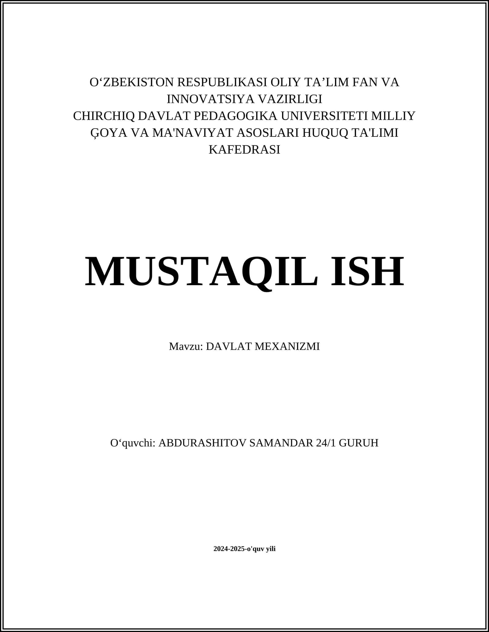 DAVLAT MEXANIZMI