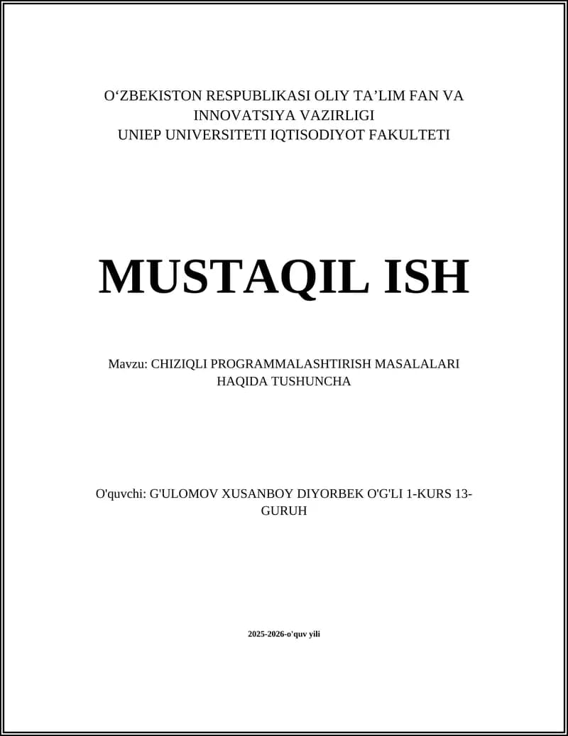CHIZIQLI PROGRAMMALASHTIRISH MASALALARI