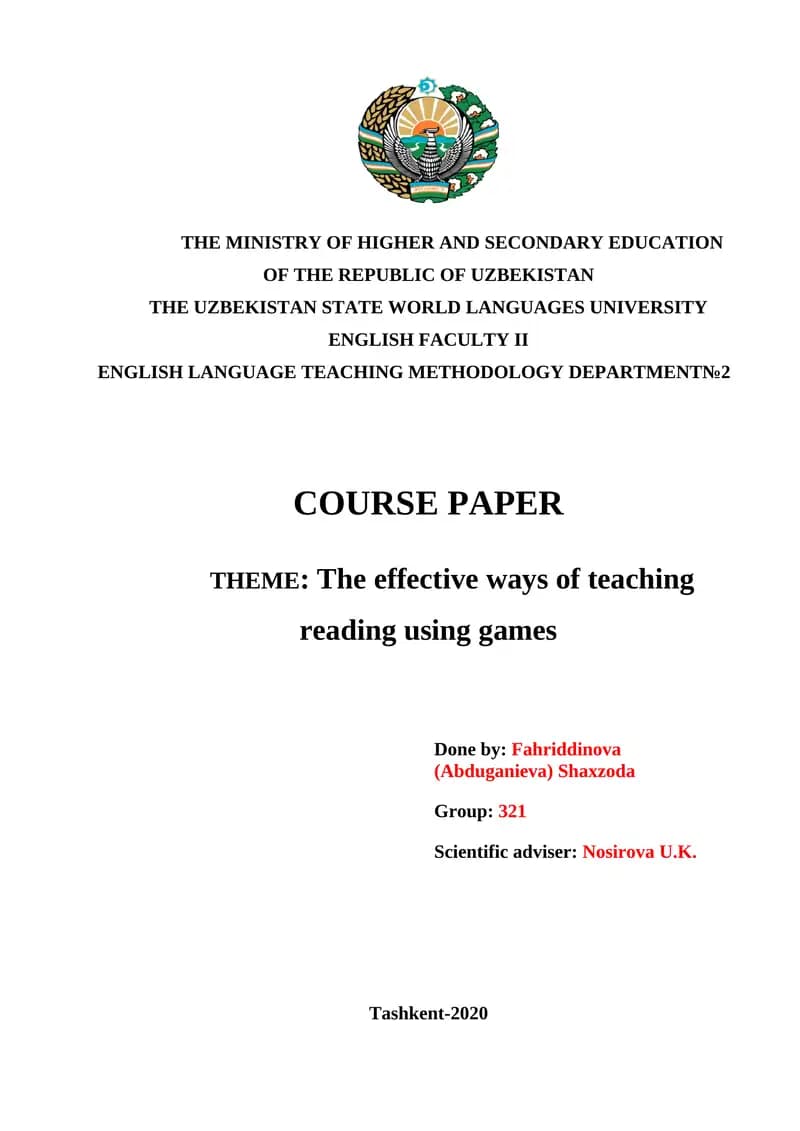COURSE PAPER The effective ways of teaching reading using games