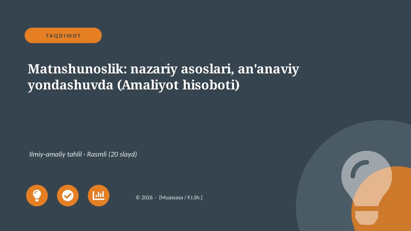 Matnshunoslik: nazariy asoslari, an'anaviy yondashuvda (Amaliyot hisoboti)