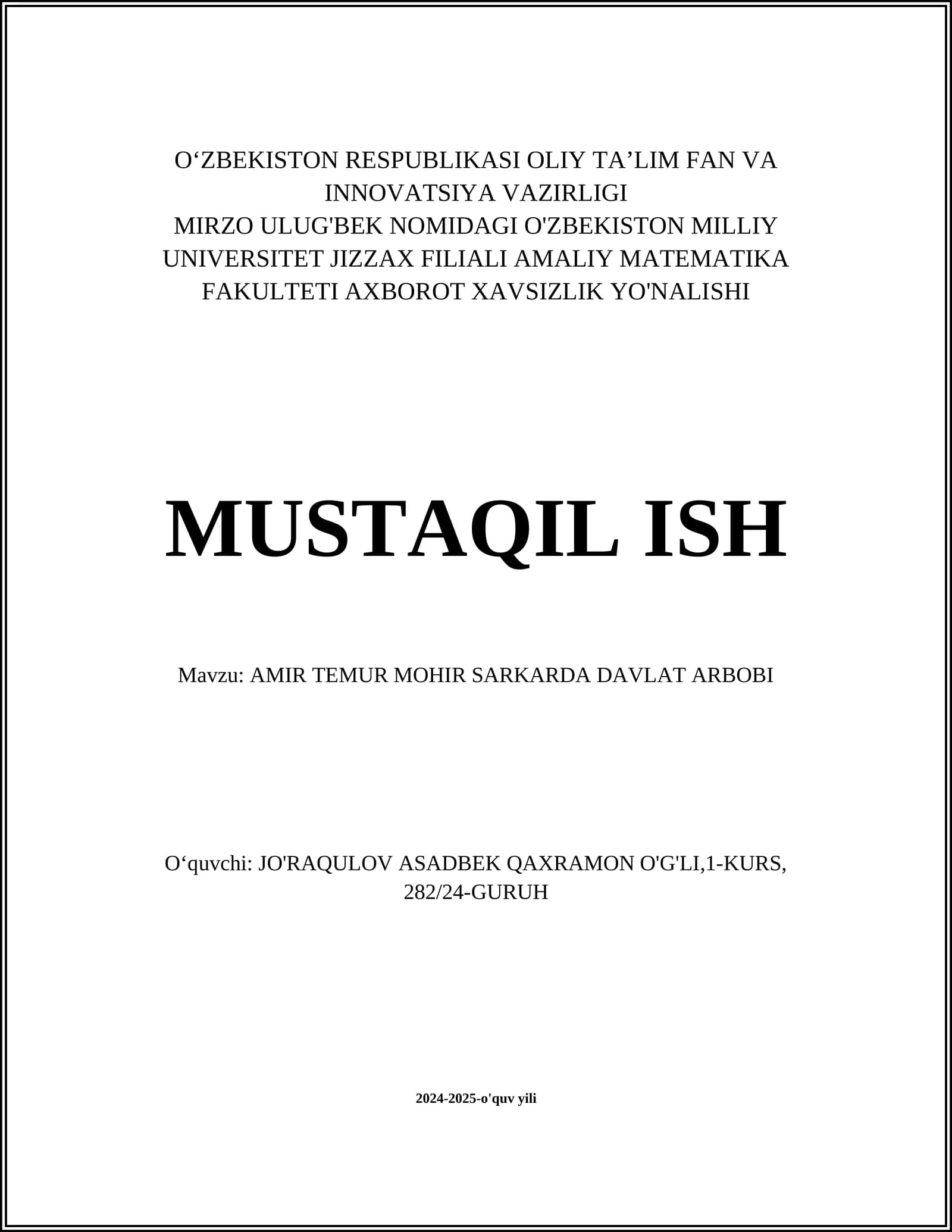 Amir Temur Moxir Sarkarda Davlat Arbobi