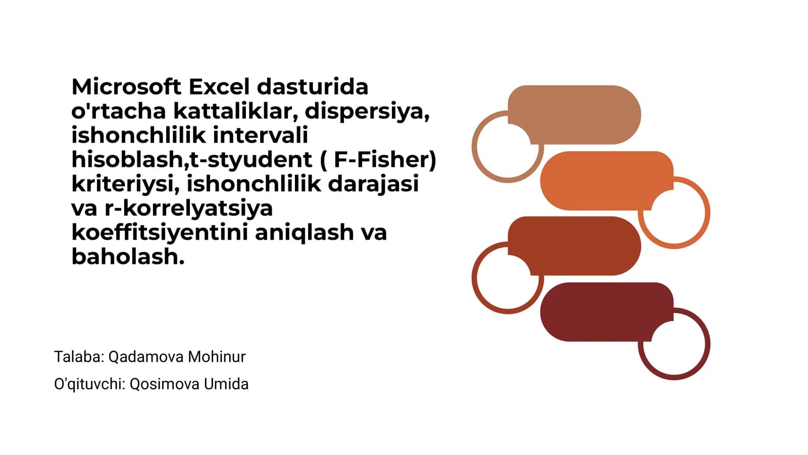 Microsoft Excel dasturida o'rtacha kattaliklar, dispersiya, ishonchlilik intervali hisoblash