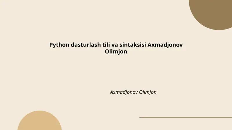 Python dasturlash tili va sintaksisi