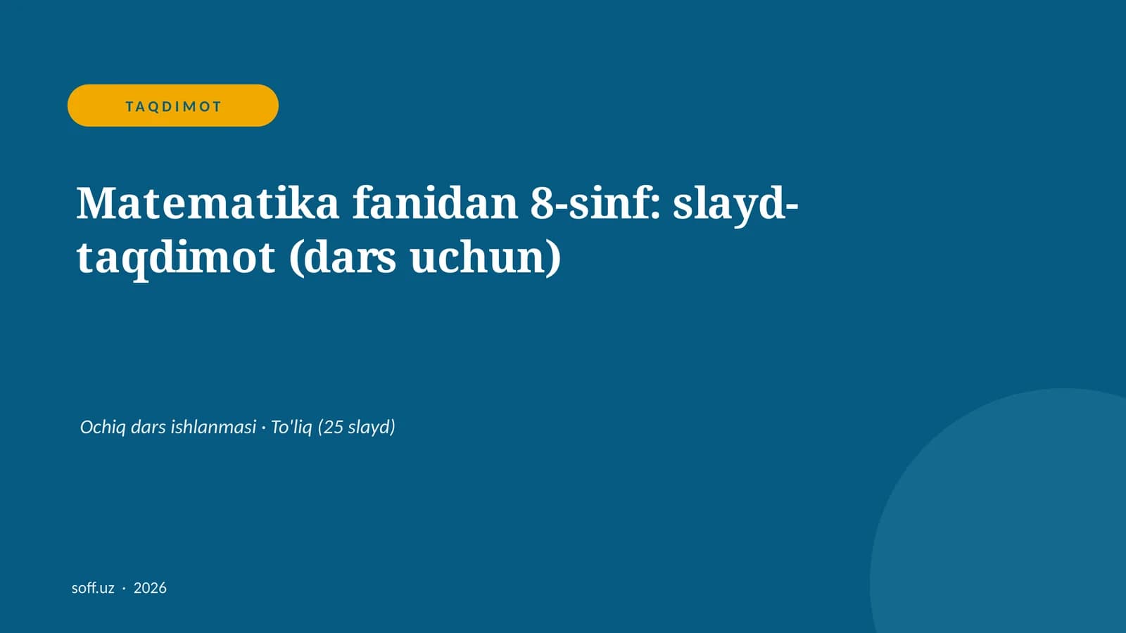 Matematika fanidan 8-sinf: slayd-taqdimot (dars uchun)