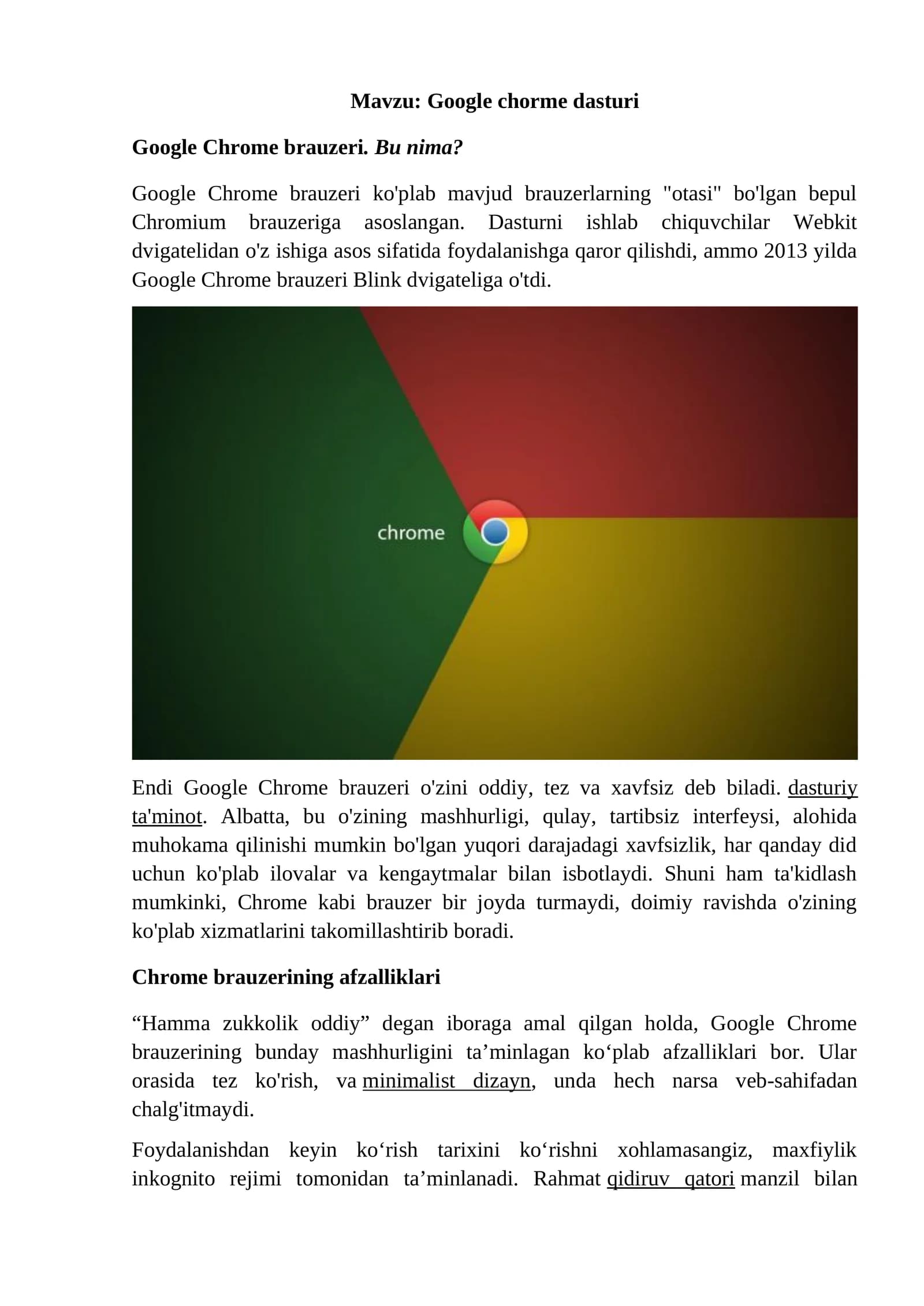 Google chorme dasturi