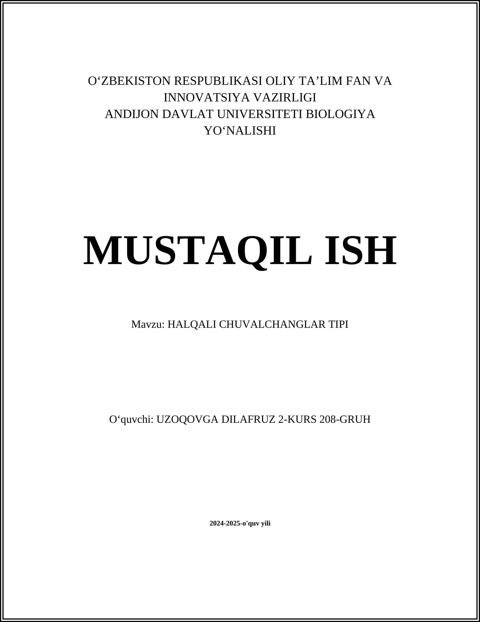 HALQALI CHUVALCHANGLAR TIPI