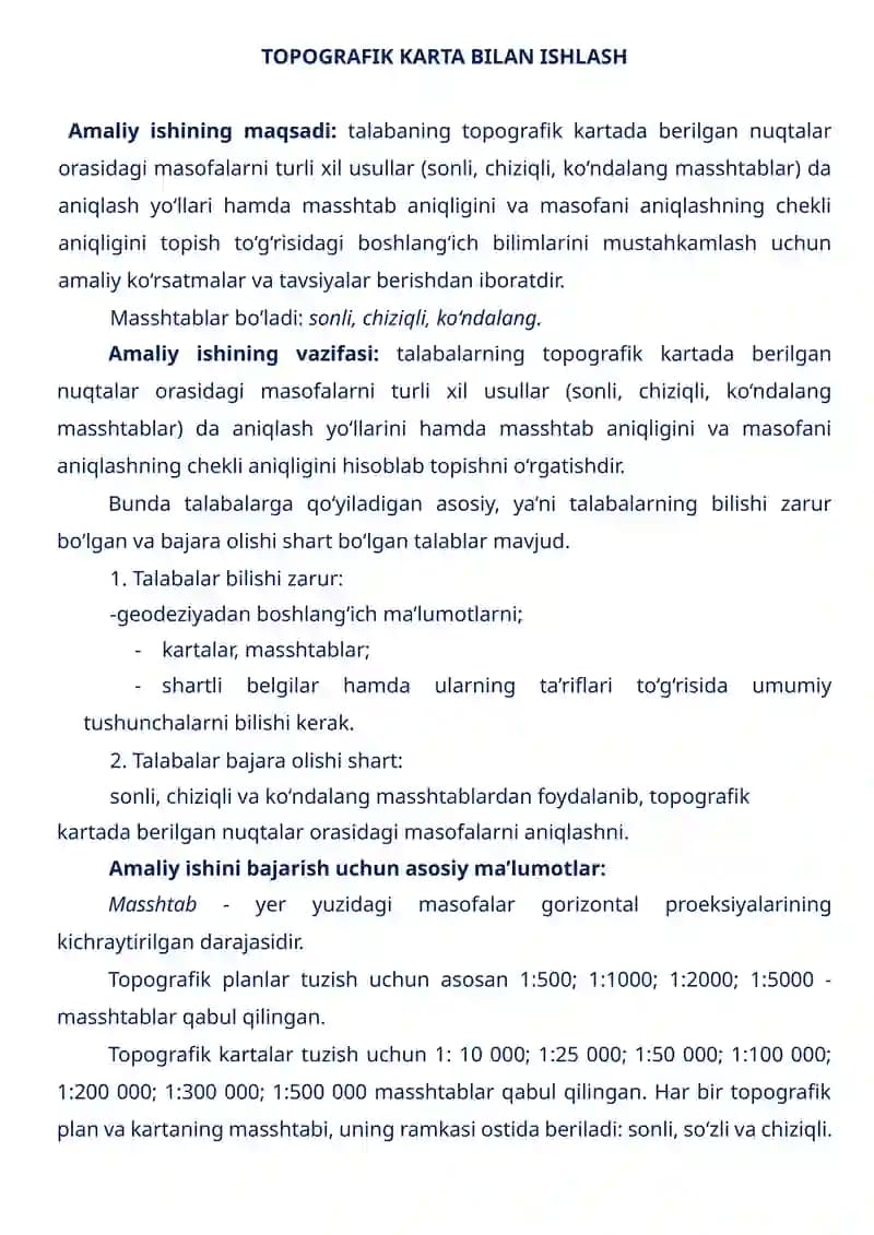 TOPOGRAFIK KARTA BILAN ISHLASH
