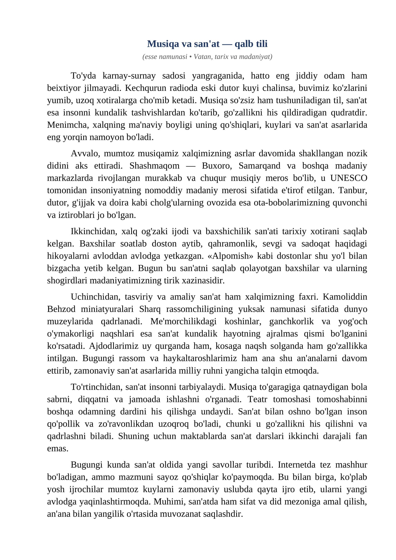 Esse Musiqa va sanat qalb tili