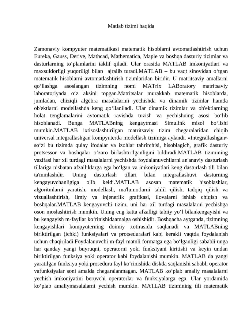 MATLAB tizimi