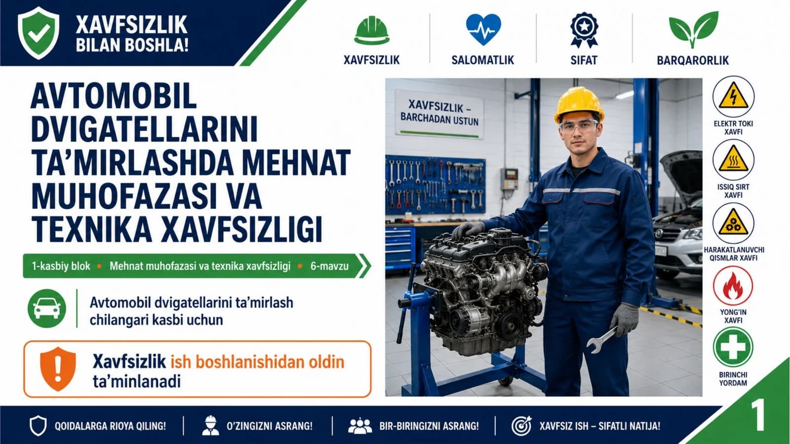 Avtomobil dvigatellarini ta’mirlashda mehnat muhofazasi va texnika xavfsizligi