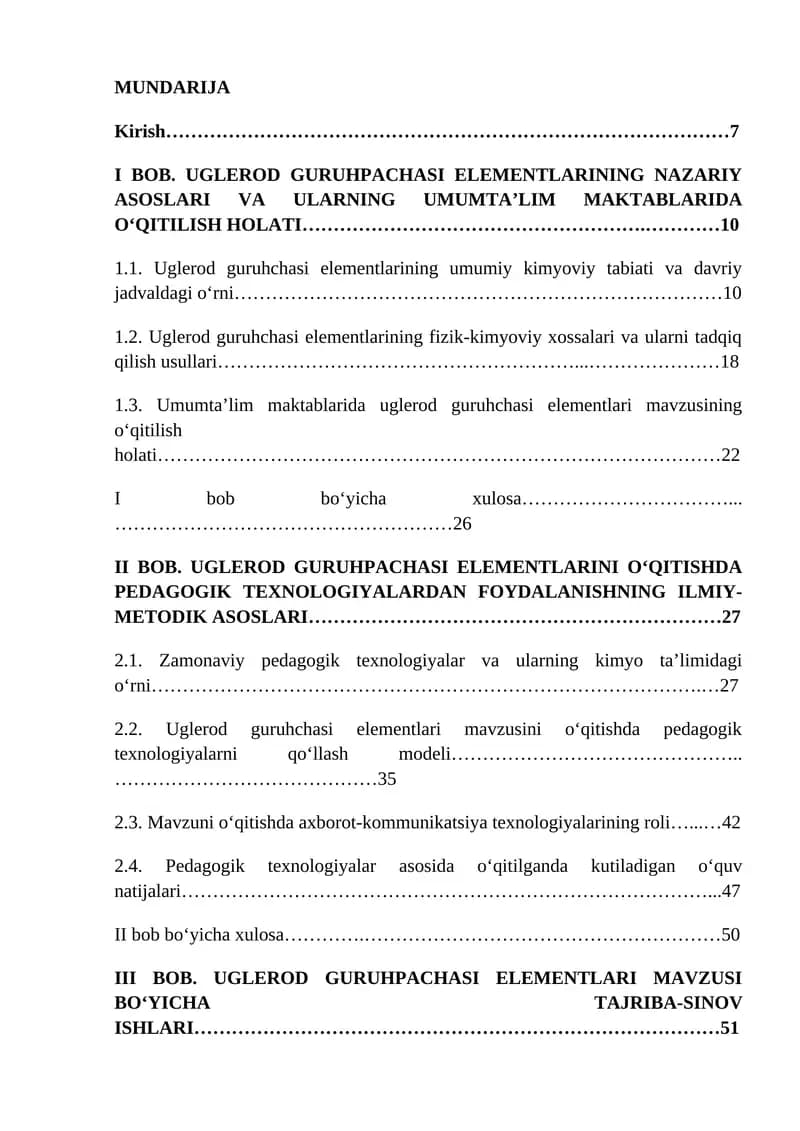 Uglerod Guruhpachasi Elementlari