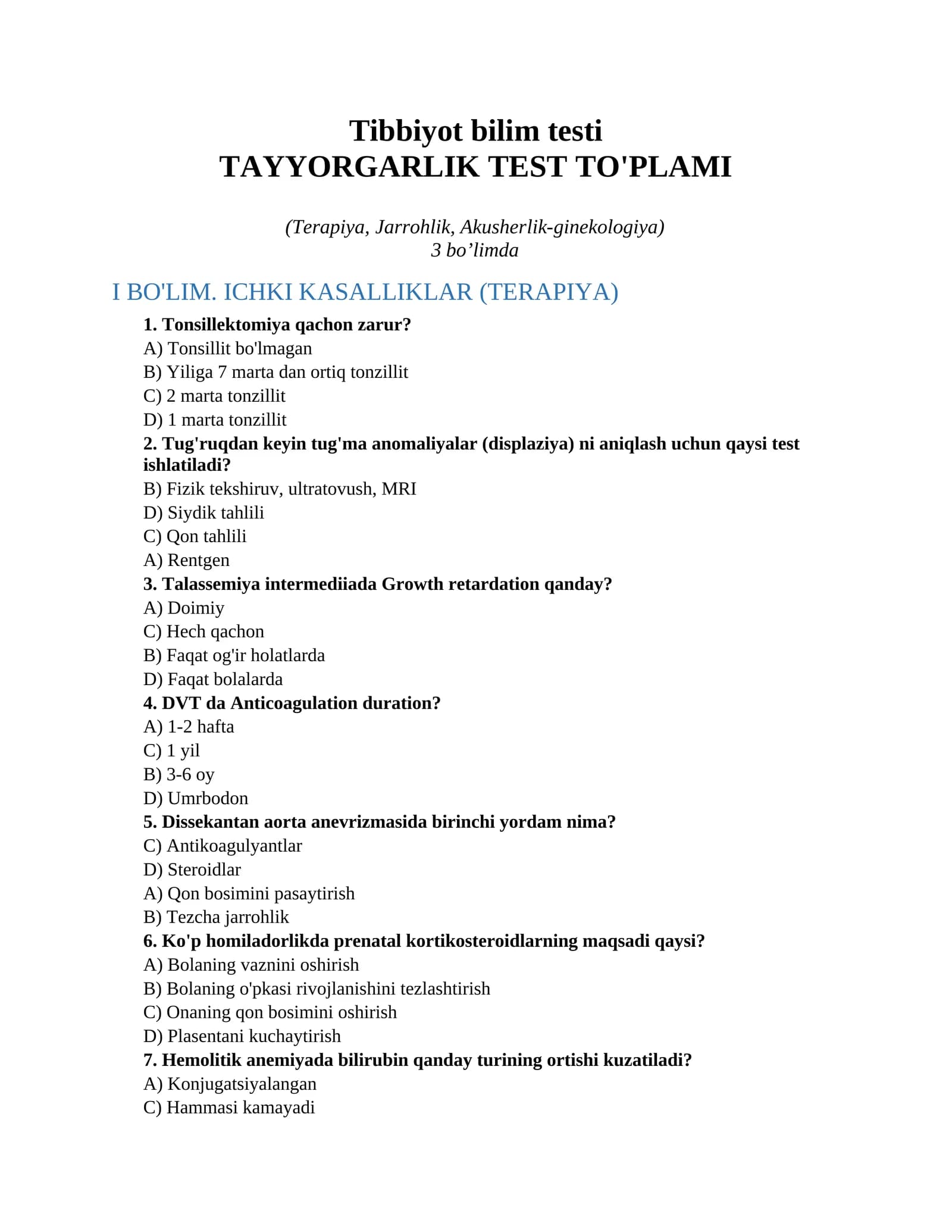 Tibbiyot bilim testi