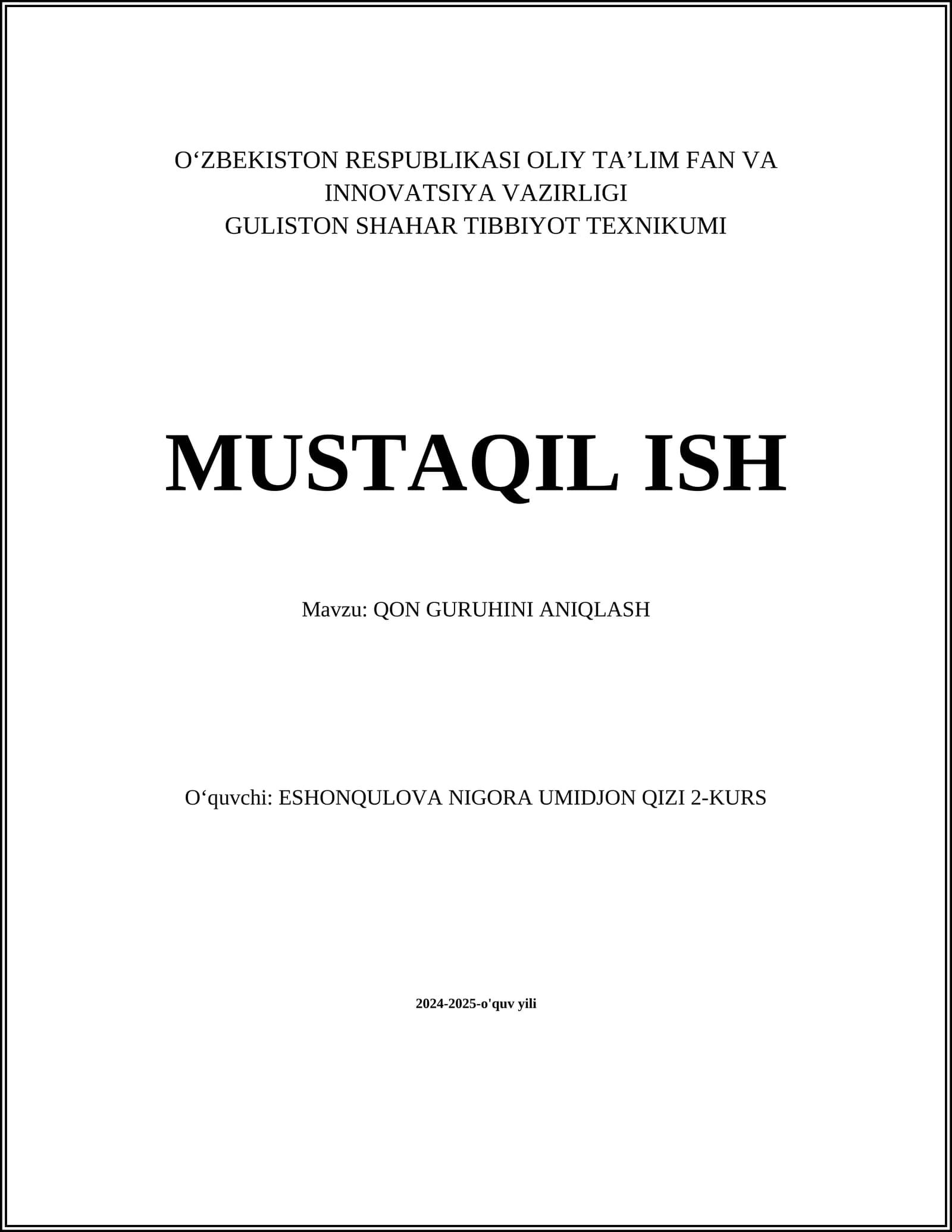 QON GURUHINI ANIQLASH