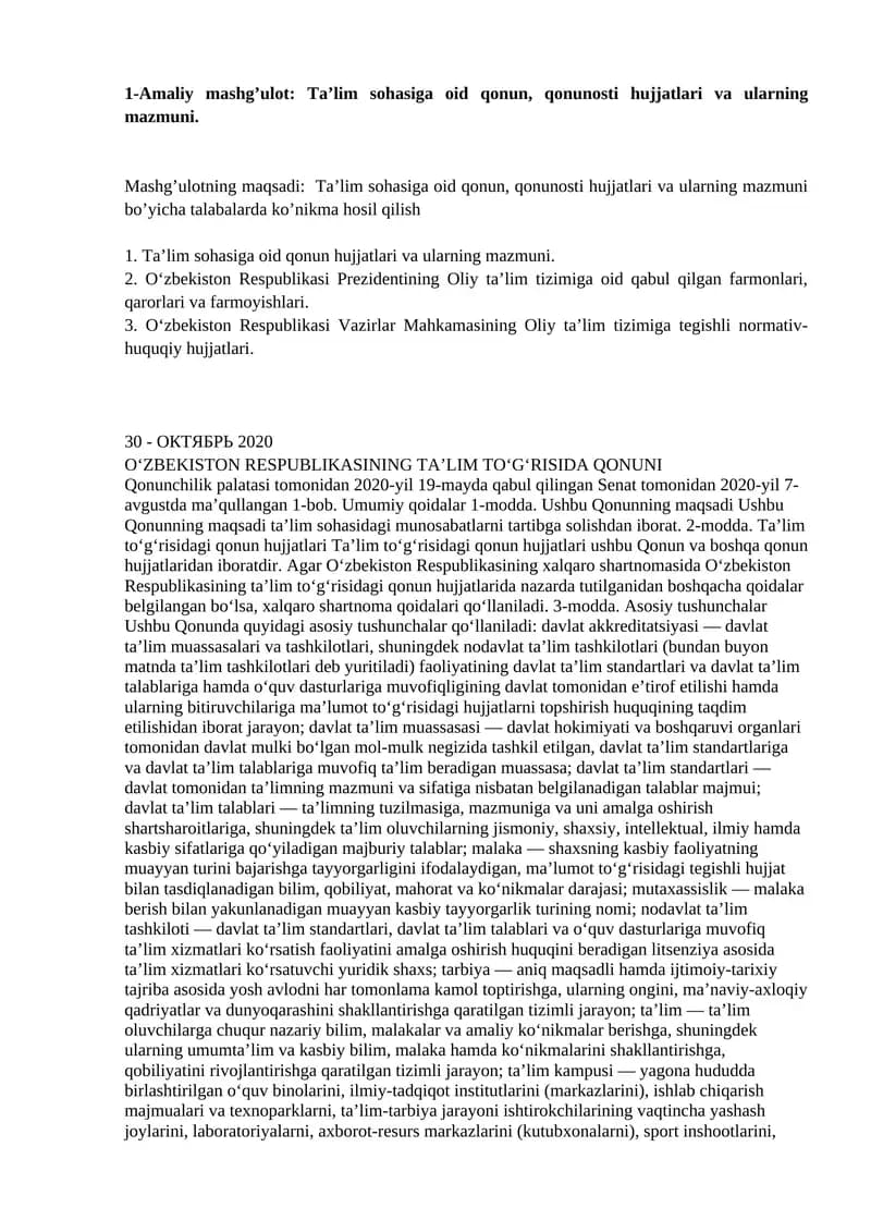 O‘zbekiston Respublikasining Ta’lim To‘g‘risida Qonuni