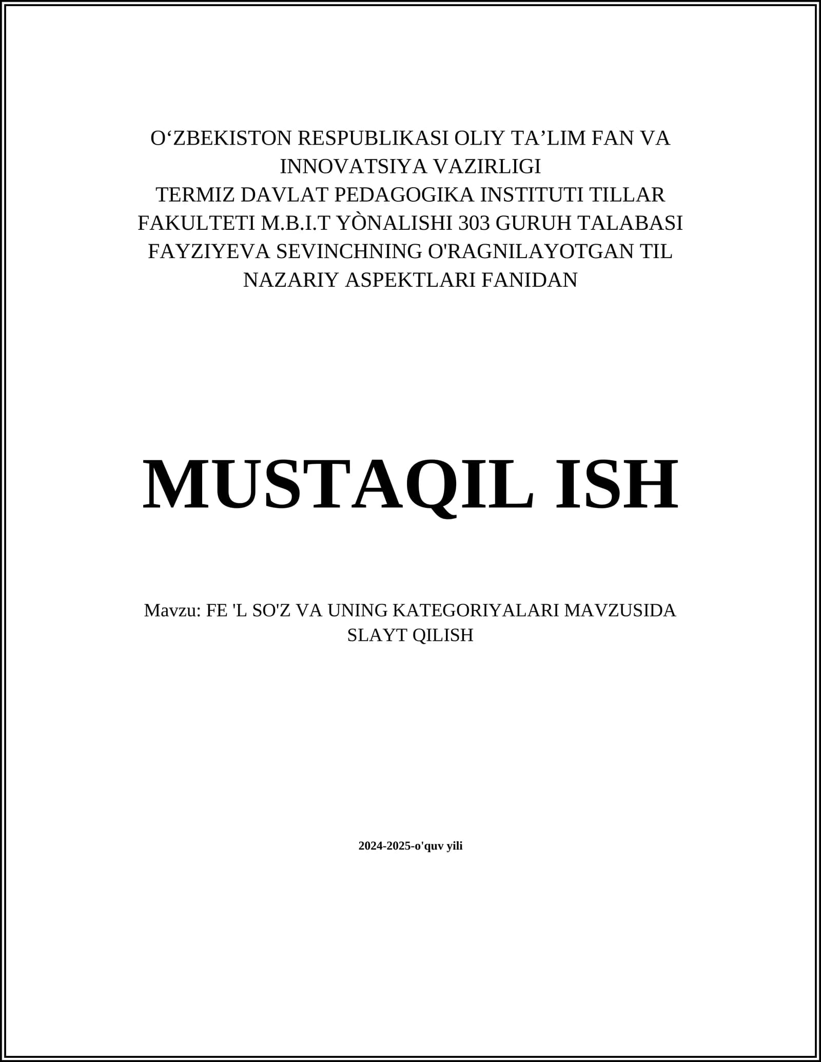 O‘zbekiston Respublikasi Oliy Ta’lim Fan va Innovatsiya Vazirligi