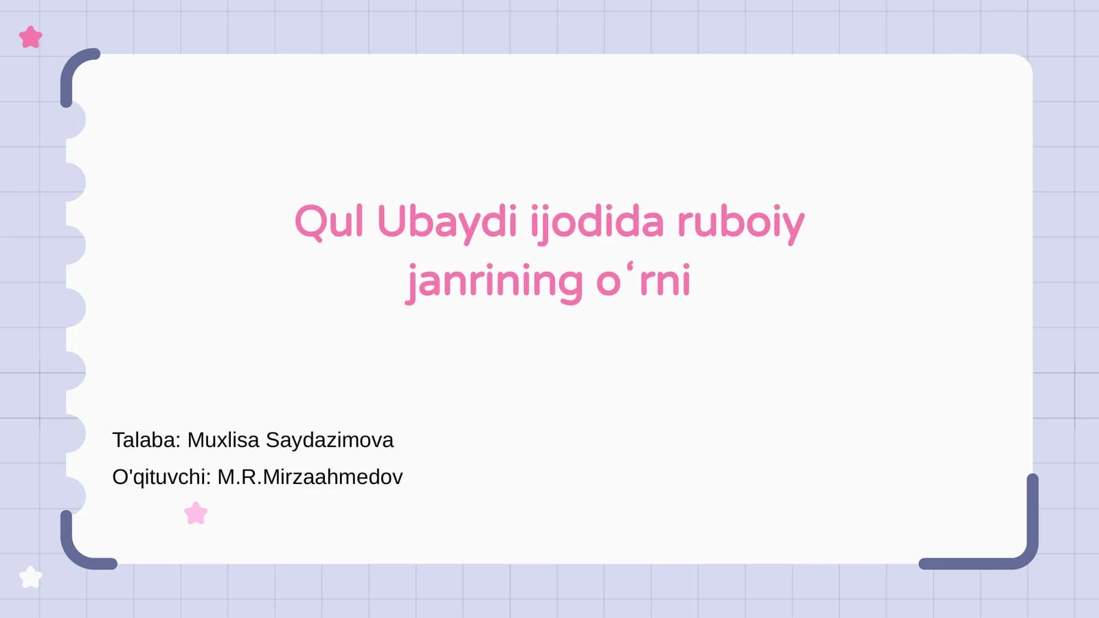 Qul Ubaydi ijodida ruboiy janrining oʻrni