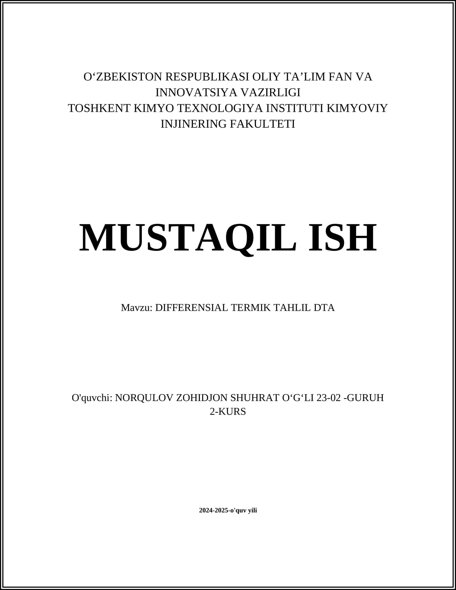 DIFFERENSIAL TERMIK TAHLIL DTA