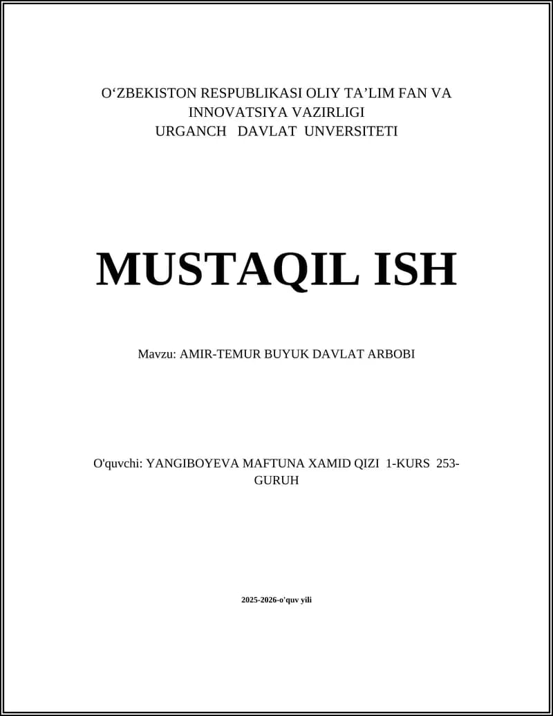 AMIR-TEMUR BUYUK DAVLAT ARBOBI