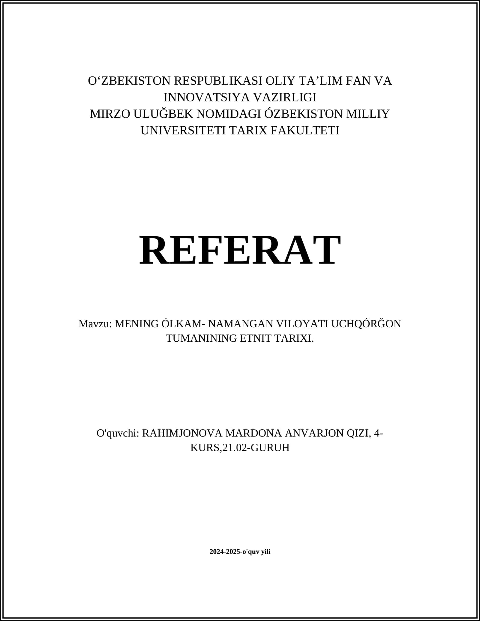 Uchqŭrğon Tumanining Etnit Tarixi