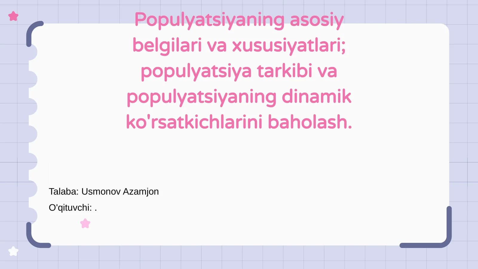 Populyatsiyaning asosiy belgilari va xususiyatlari