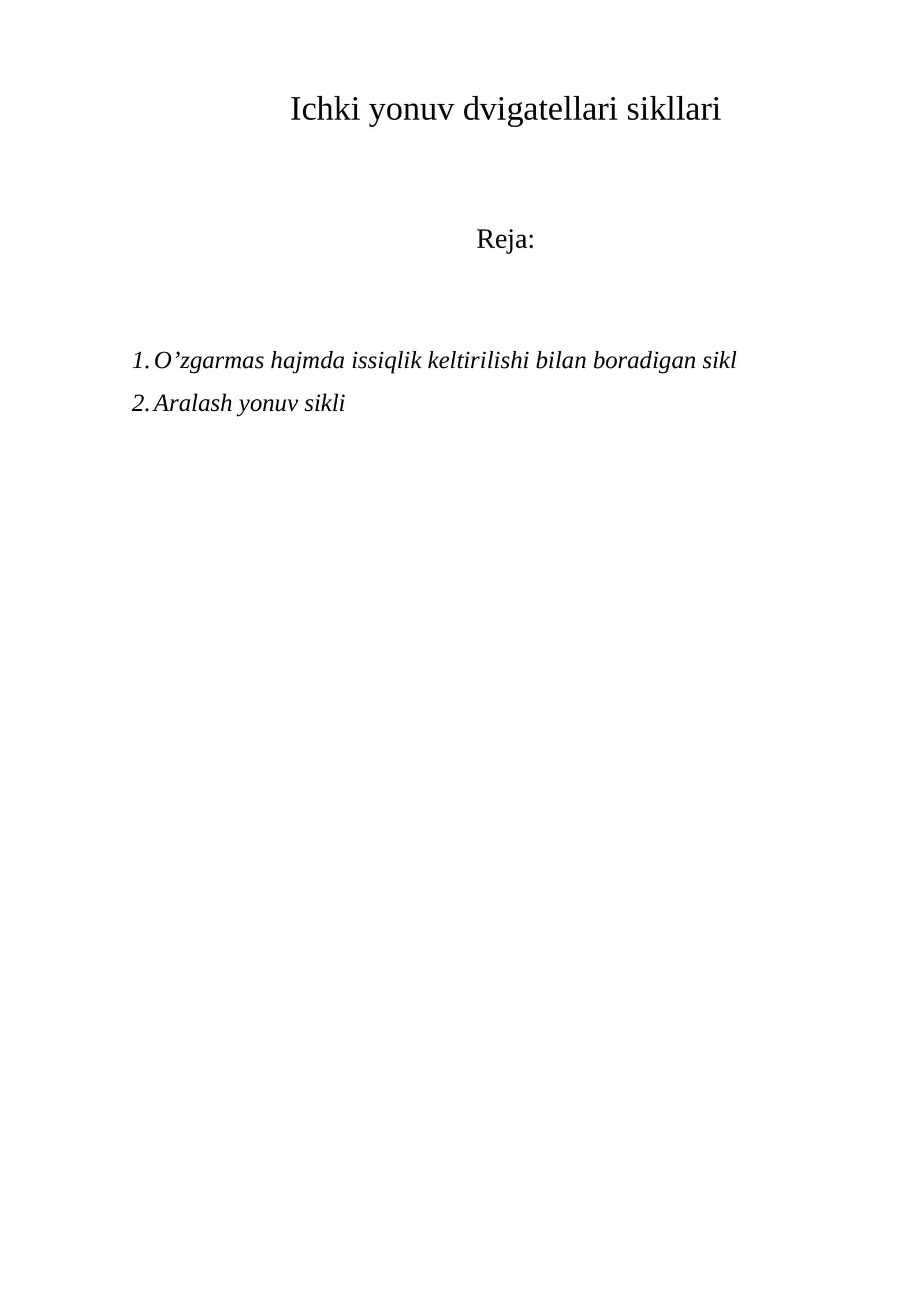 Ichki yonuv dvigatellari sikllari