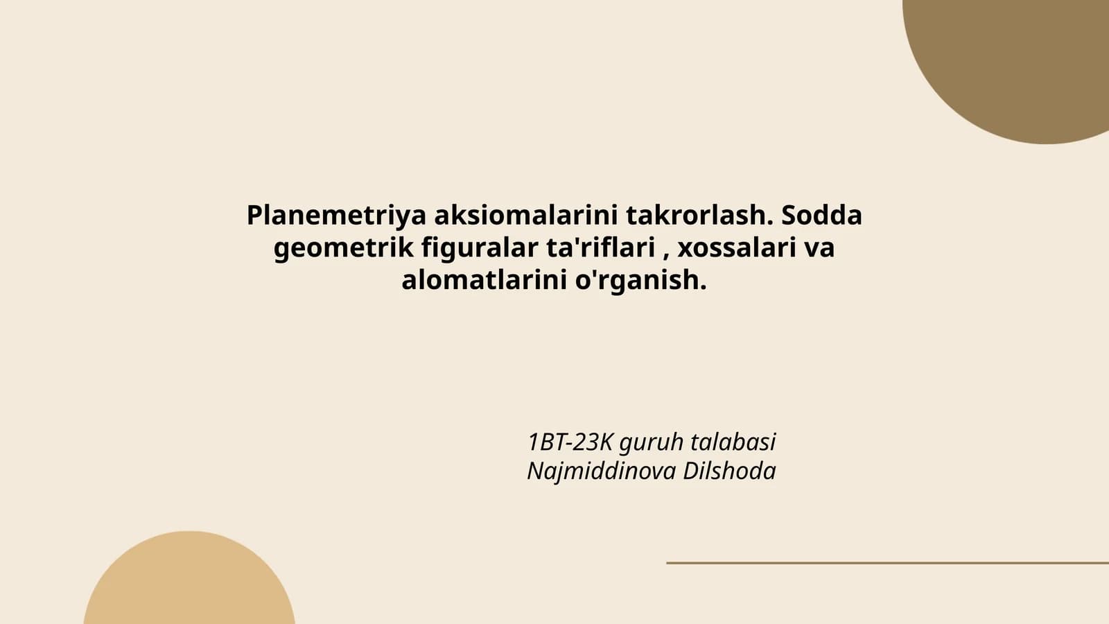 Planemetriya aksiomalarini takrorlash